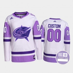 Custom Columbus Blue Jackets Hockey Fights Cancer Jersey Purple White #00 Authentic Pro