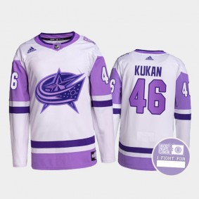 Dean Kukan Columbus Blue Jackets Hockey Fights Cancer Jersey Purple White #46 Authentic Pro