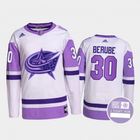 Jean-Francois Berube Columbus Blue Jackets Hockey Fights Cancer Jersey Purple White #30 Authentic Pro