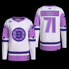 Boston Bruins 2022 Hockey Fights Cancer Jersey Taylor Hall White Purple #71 Primegreen Uniform