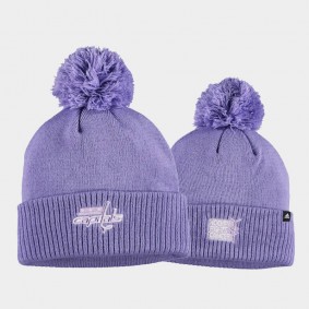 Capitals 2021 Hockey Fights Cancer Purple Knit Hat Pom