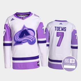 Colorado Avalanche Hockey Fights Cancer Devon Toews White Purple #7 Primegreen Authentic Jersey