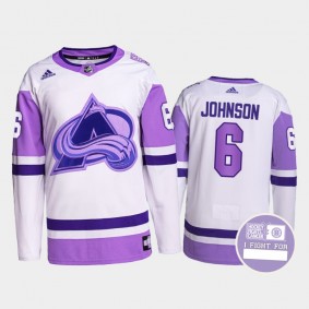 Colorado Avalanche Hockey Fights Cancer Erik Johnson White Purple #6 Primegreen Authentic Jersey