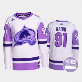 Nazem Kadri Hockey Fights Cancer Avalanche White Purple Primegreen Authentic Jersey