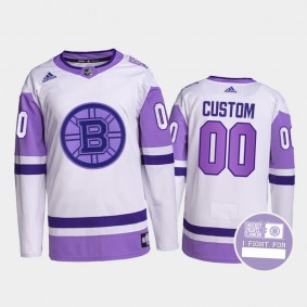 Custom #00 Boston Bruins Hockey Fights Cancer White Purple Primegreen Authentic Jersey