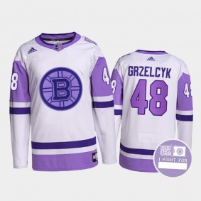 Matt Grzelcyk #48 Boston Bruins Hockey Fights Cancer White Purple Primegreen Authentic Jersey