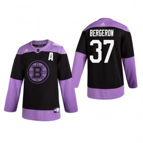 Patrice Bergeron #37 Boston Bruins 2019 Hockey Fights Cancer Black Practice Jersey