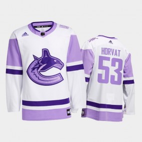 Bo Horvat 2021 HockeyFightsCancer Jersey Vancouver Canucks White Special warm-up