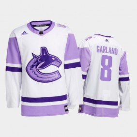 Conor Garland #8 Vancouver Canucks 2021 HockeyFightsCancer White Special warm-up Jersey