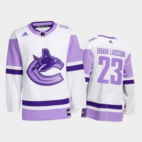 Oliver Ekman-Larsson 2021 HockeyFightsCancer Jersey Vancouver Canucks White Special warm-up