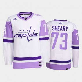 Conor Sheary #73 Washington Capitals 2021 HockeyFightsCancer White Primegreen Jersey