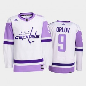 Dmitry Orlov #9 Washington Capitals 2021 HockeyFightsCancer White Primegreen Jersey