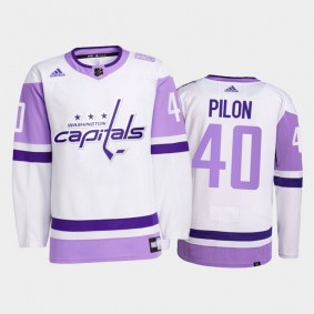Garrett Pilon 2021 Hockey Fights Cancer Jersey Washington Capitals White Primegreen