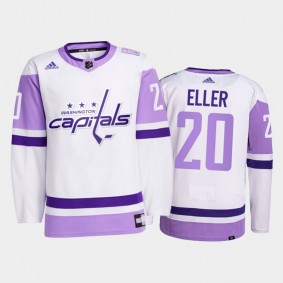 Lars Eller 2021 Hockey Fights Cancer Jersey Washington Capitals White Primegreen