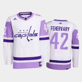 Martin Fehervary 2021 Hockey Fights Cancer Jersey Washington Capitals White Primegreen