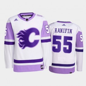 Noah Hanifin #55 Calgary Flames 2021 HockeyFightsCancer White Primegreen Jersey
