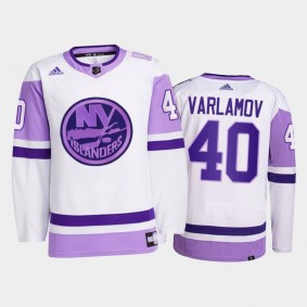 Semyon Varlamov 2021 Hockey Fights Cancer Islanders White Primegreen Jersey
