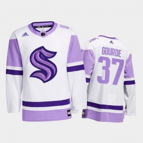 Yanni Gourde #37 Seattle Kraken 2021 HockeyFightsCancer White Special Jersey