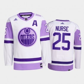 Darnell Nurse #25 Edmonton Oilers 2021 HockeyFightsCancer White Primegreen Jersey