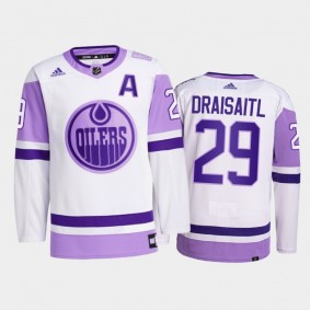 Leon Draisaitl 2021 Hockey Fights Cancer Jersey Edmonton Oilers White Primegreen
