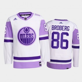 Philip Broberg #86 Edmonton Oilers 2021 HockeyFightsCancer White Primegreen Jersey