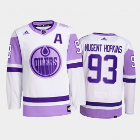 Ryan Nugent-Hopkins 2021 Hockey Fights Cancer Jersey Edmonton Oilers White Primegreen