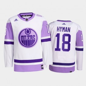 Zach Hyman #18 Edmonton Oilers 2021 HockeyFightsCancer White Primegreen Jersey
