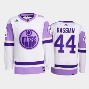 Zack Kassian 2021 Hockey Fights Cancer Jersey Edmonton Oilers White Primegreen