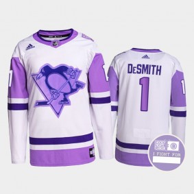 Casey DeSmith #1 Pittsburgh Penguins Hockey Fights Cancer White Purple Primegreen Authentic Jersey