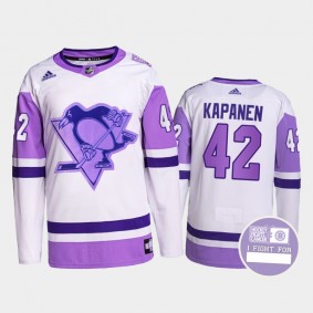 Kasperi Kapanen #42 Pittsburgh Penguins Hockey Fights Cancer White Purple Primegreen Authentic Jersey