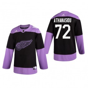 Andreas Athanasiou Hockey Fights Cancer Jersey Detroit Red Wings Black Practice