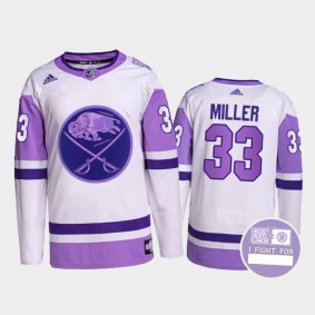 Buffalo Sabres Hockey Fights Cancer Colin Miller White Purple #33 Primegreen Jersey