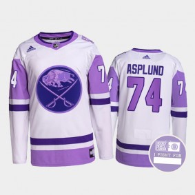 Buffalo Sabres Hockey Fights Cancer Rasmus Asplund White Purple #74 Primegreen Jersey