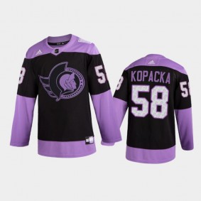 Jack Kopacka 2021 Hockey Fights Cancer Night Senators Jersey Purple