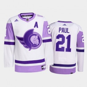 Nick Paul 2021 Hockey Fights Cancer Jersey Ottawa Senators White Primegreen