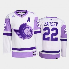 Nikita Zaitsev #22 Ottawa Senators 2021 HockeyFightsCancer White Primegreen Jersey