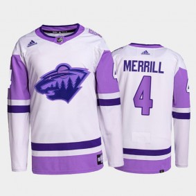 Minnesota Wild HockeyFightsCancer Jon Merrill White #4 Primegreen Authentic Jersey