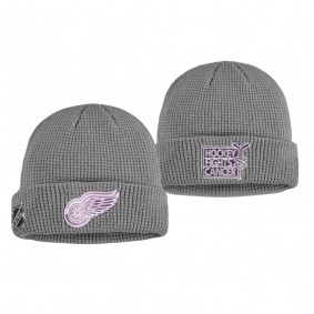 Detroit Red Wings 2019 Hockey Fights Cancer Knit Hat Cuffed Fanatics Gray