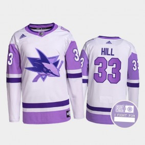 Adin Hill Sharks Hockey Fights Cancer White Purple Jersey Primegreen
