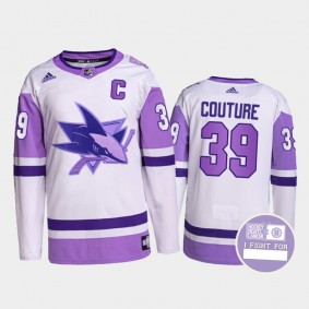 Logan Couture Sharks Hockey Fights Cancer White Purple Jersey Primegreen